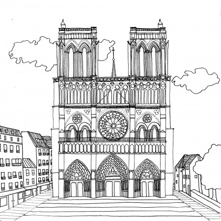 Notre Dame Cathedral Paris Coloring Page - Free Printable Coloring ...