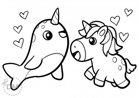 Narwhal and Unicorn Friends Coloring Page - diy-magazine.com