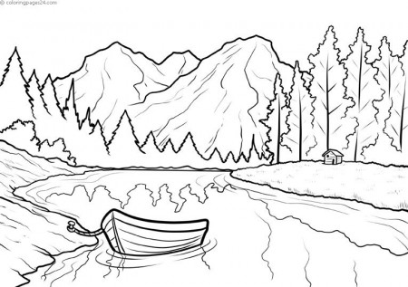 Coloring Pages Nature. Landscape, forest, mountains, sea, island | Coloring  pages nature, Forest coloring pages, Easy scenery drawing