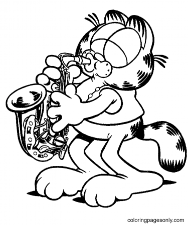 Garfield blows Saxophone Coloring Pages - Garfield Coloring Pages - Coloring  Pages For Kids And Adults