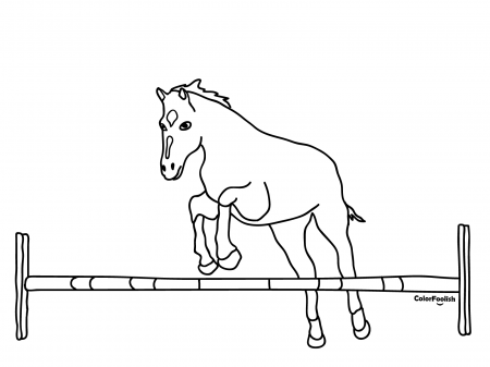 Coloring page of a horse jumping over a hurdle - ColorFoolish
