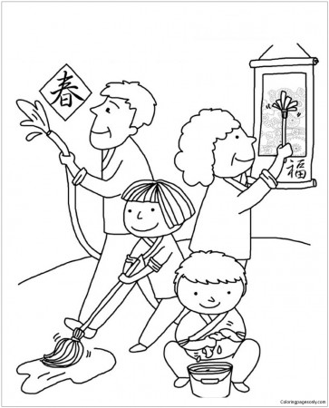 Chinese New Year s Cleaning The House Coloring Page - Free ...