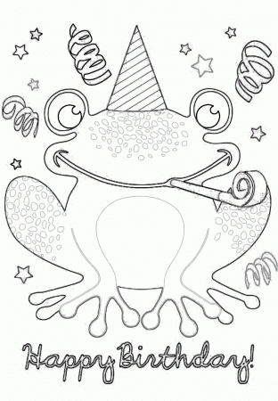 Happy Birthday with Frog Coloring Page