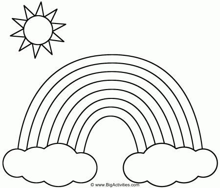 Rainbow with Clouds and Sun - Coloring Page (Nature)