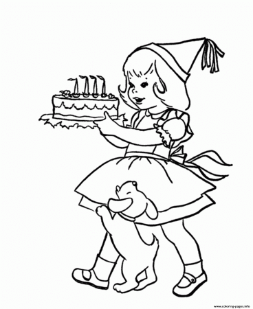 Girl And Birthday Cake F2b1 Coloring Pages Printable