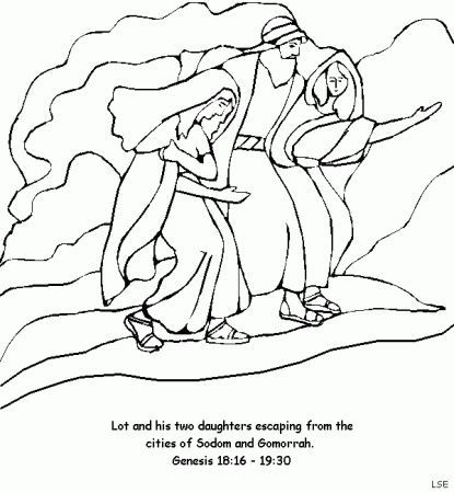 Bible Story Coloring Page - Lot and His Daughters Escaping Sodom and  Gomorrah