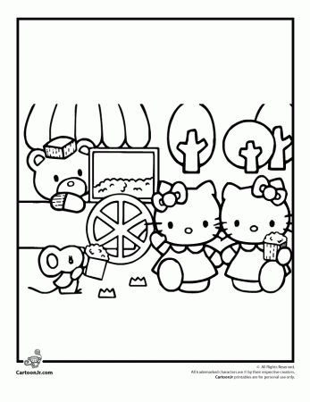 Hello Kitty and Popcorn Cart Coloring Page | Cartoon Jr.
