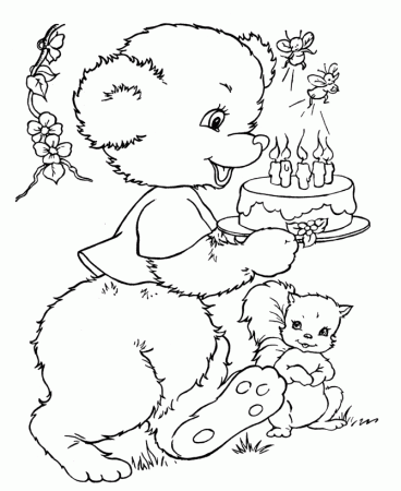 Teddy Bear Coloring Pages | Momma Teddy Bear with Cake Coloring 