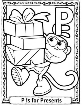 Dora Cartoon Present Free Alphabet Coloring Pages | Alphabet ...
