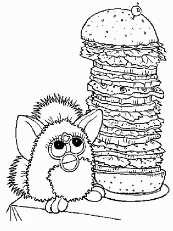 Furby and Giant Burger Coloring Pages | Batch Coloring