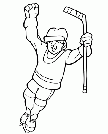 Hockey Coloring Page | Player Celebrating With Both Arm Up