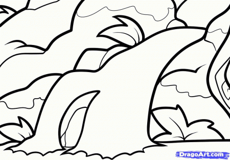 How to Draw a Waterfall for Kids, Step by Step, Landscapes 