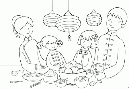 Food Party On Chinese New Year Day Coloring Pages - Holidays 