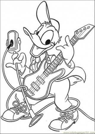 Coloring Pages Playing Guitar (Cartoons > Donald Duck) - free 