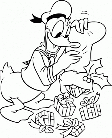 Disney's Donald Duck Stocking full of Christmas Gifts Coloring Pages