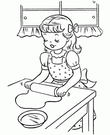 Thanksgiving Dinner Coloring Page Sheets - Girl making cookies 