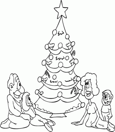 Christmas Coloring Page | Family Around Their Tree