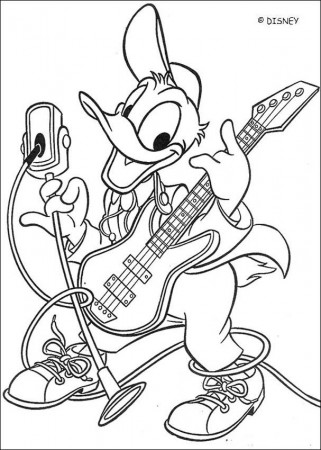 Donald Duck Is Playing Guitar Coloring Page