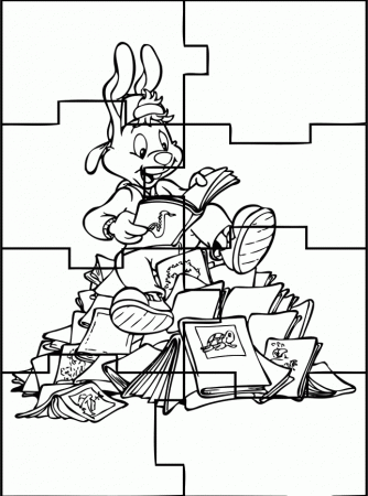 Happy Play Rabbit Read The Book Puzzle Coloring Pages - Games 