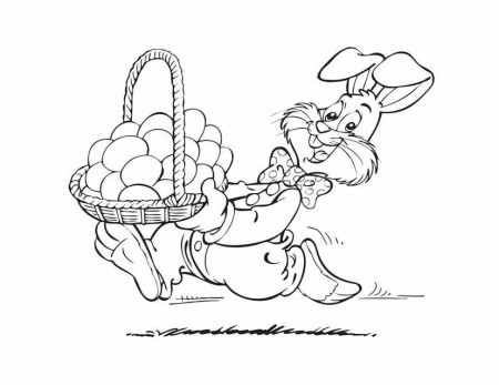 Easter Bunny running with eggs - Free Printable Coloring Pages