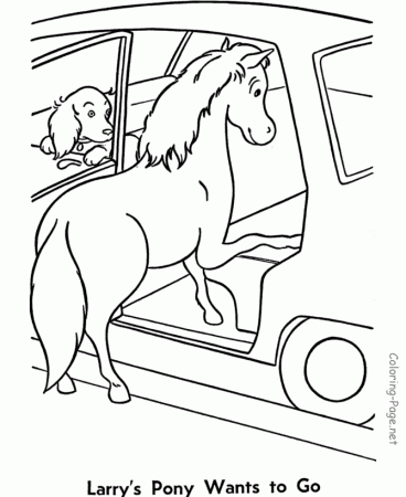 Horse Coloring Pages - Pony in car
