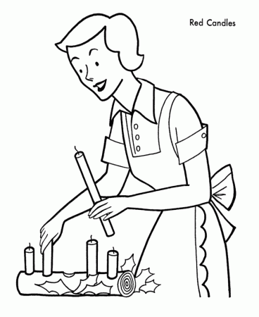 Christmas Decorations Coloring Pages - Yule Log and Candles 