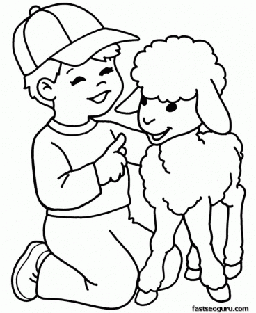 Farm lamb and boy coloring pages | Printable Coloring Pages
