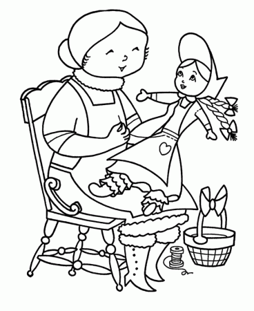 Christmas Toys Coloring Pages - Ms Claus making a Christmas Doll 