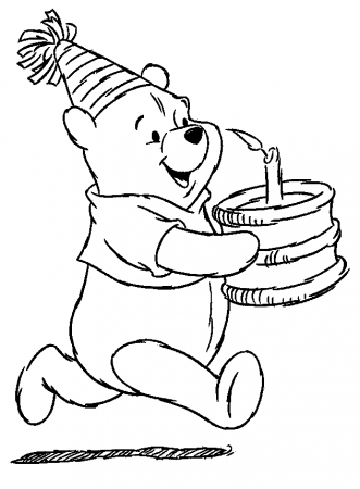 Pooh and a Birthday Cake Coloring Page | Kids Coloring Page