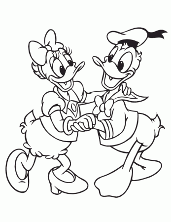 Donald And Daisy Duck Dancing Coloring Page | HM Coloring Pages