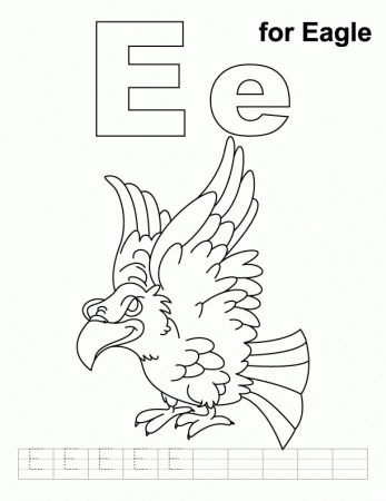 E for eagle coloring page with handwriting practice | Download 