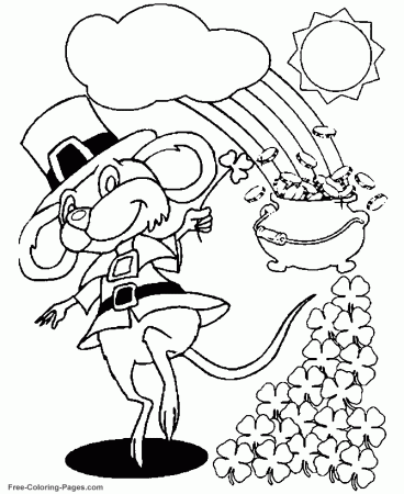 Mouse and shamrocks coloring page