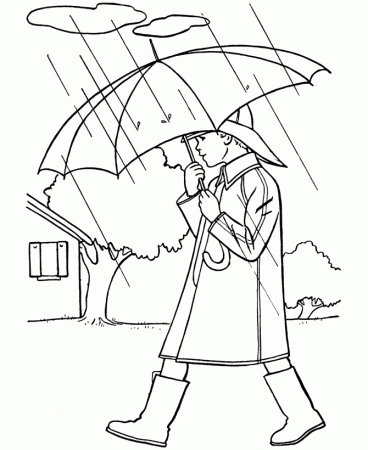 Spring Coloring Pages - Kids Spring Boy with Umbrella Coloring 