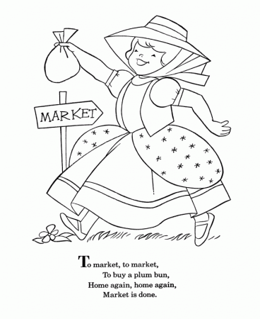 BlueBonkers - Nursery Rhymes Coloring Page Sheets - To Market To 