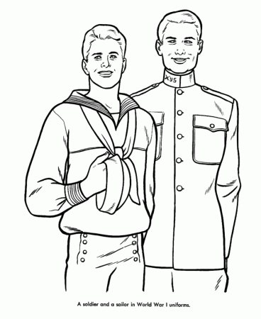 Veterans Day Coloring Pages - World War I Soldier & Sailor 