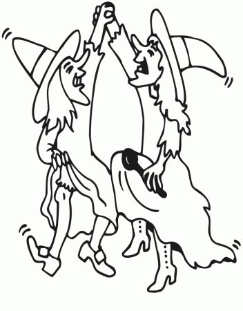 Halloween Coloring Page | 2 Witches Dancing