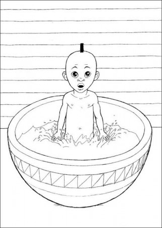 KIRIKOU coloring pages - Kirikou having a bath