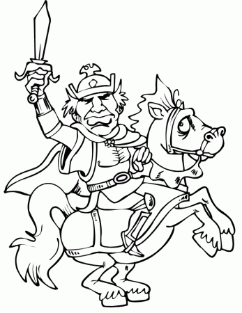 Knight and Horse Coloring Page | Battling King On Horse
