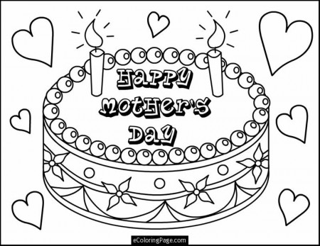 Happy Mothers Day Cake with Candles Printable Coloring Page for 