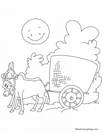 Bullock cart in the village road coloring pages | Download Free 
