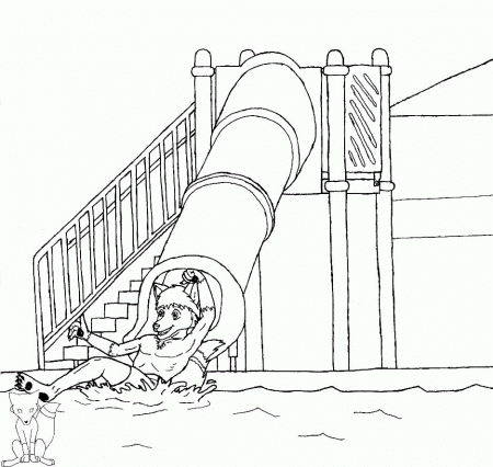 Water slide wolf coloring page