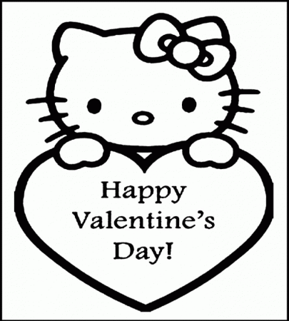 Hello Kitty Happy Valentine's Day Coloring Page For Kids: Hello 