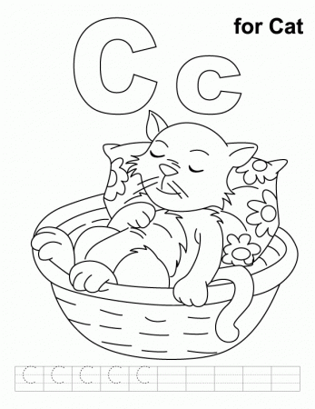 C for cat coloring page with handwriting practice | Download Free 
