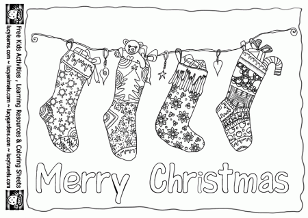 Christmas Stocking Coloring Page Template Collection, Xmas 