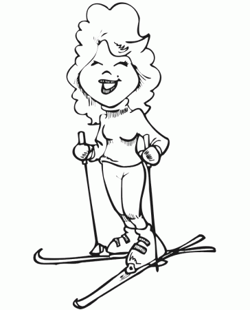Skiing Coloring Page | A Happy Woman Skier