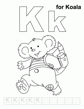 K for koala coloring page with handwriting practice | Download 