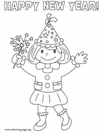 New Year - Little girl excited about the New Year's party coloring 