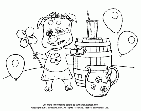 St. Patrick's Day Piggy - Free Coloring Pages for Kids - Printable 