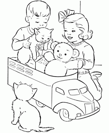 BlueBonkers: Teddy Bear Coloring Page Sheets - Teddy Bear meets kitty