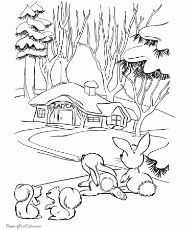 Christmas scene coloring page - Santa's House